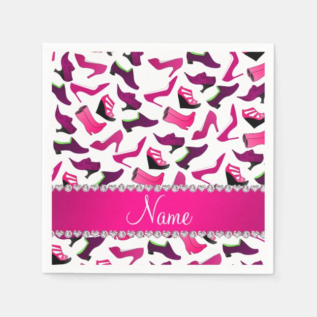 Personalisierter Name Rosa Weiße Frauenschuhe Must Serviette (Vorderseite)