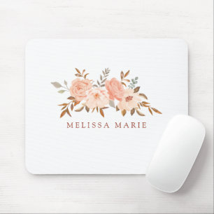 Personalisierter Name Rosé Herbst Floral Wasserfar Mousepad