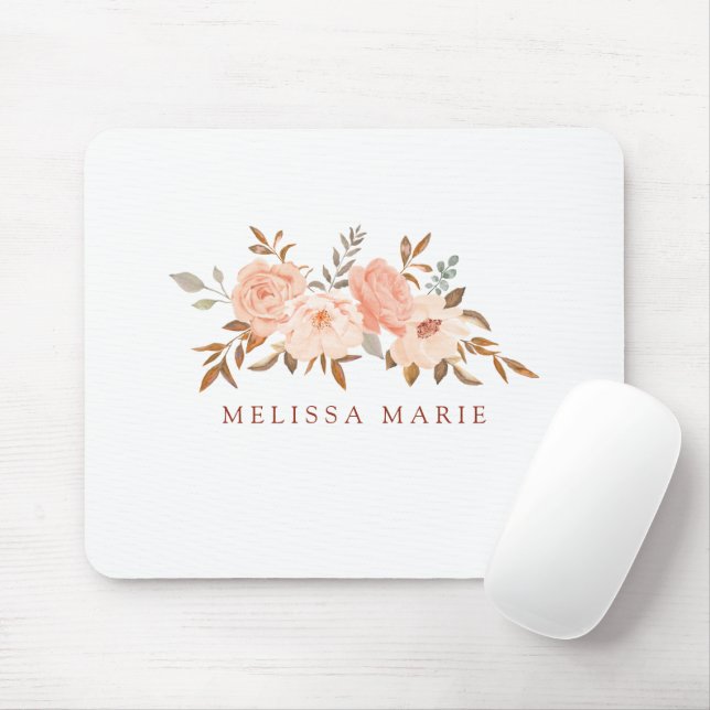 Personalisierter Name Rosé Herbst Floral Wasserfar Mousepad (Mit Mouse)