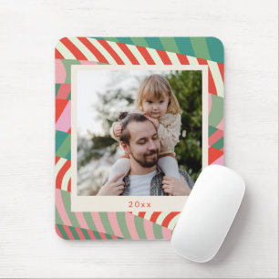 Personalisierter Name Rot Grün Pink Weihnachtsfoto Mousepad