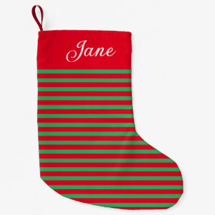 Personalisierter Name Rot und Grün Gestreift Kleiner Weihnachtsstrumpf