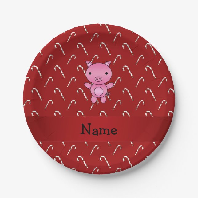 Personalisierter Name Rote Bonbons Pappteller (Vorderseite)