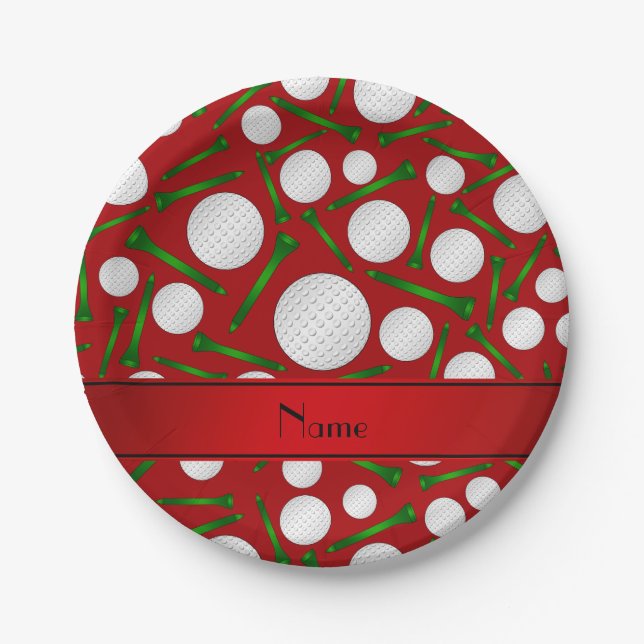 Personalisierter Name Rote Golfbälle T-Shirts Pappteller (Vorderseite)