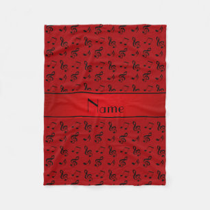 Personalisierter Name Rote Musiknoten Fleecedecke