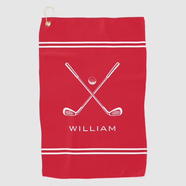 Personalisierter Name Rote Streifen Stilvoll Golfhandtuch (Vorderseite)