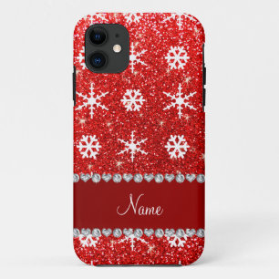 Personalisierter Name Roter Glitzer Weiße Schneefl Case-Mate iPhone Hülle