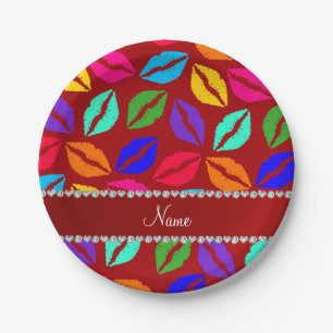 Personalisierter Name Roter Regenbogen Lippenstift Pappteller