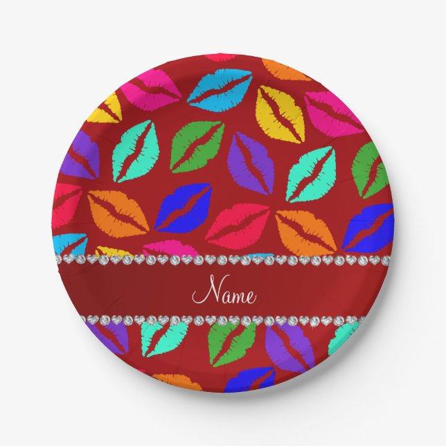 Personalisierter Name Roter Regenbogen Lippenstift Pappteller (Vorderseite)