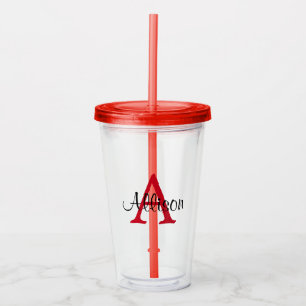 Personalisierter Name Rotes weißes Monogramm Acryltrinkbecher