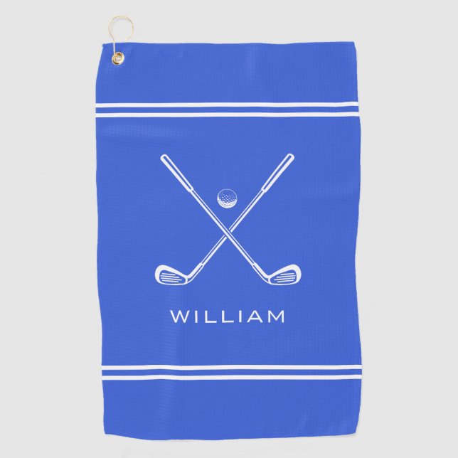Personalisierter Name Royal Blue Stripes Stilvoll Golfhandtuch (Vorderseite)