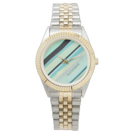 Personalisierter Name Ruhige Türkis Streifen  Armbanduhr