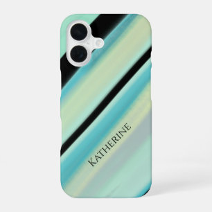 Personalisierter Name Ruhige Türkis Streifen iPhone 16 Hülle