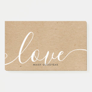 Personalisierter Name Rustic Kraft Script Liebe Post-it Klebezettel