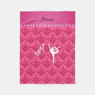 Personalisierter Name Rythma Gymnastik rosa Damast Fleecedecke