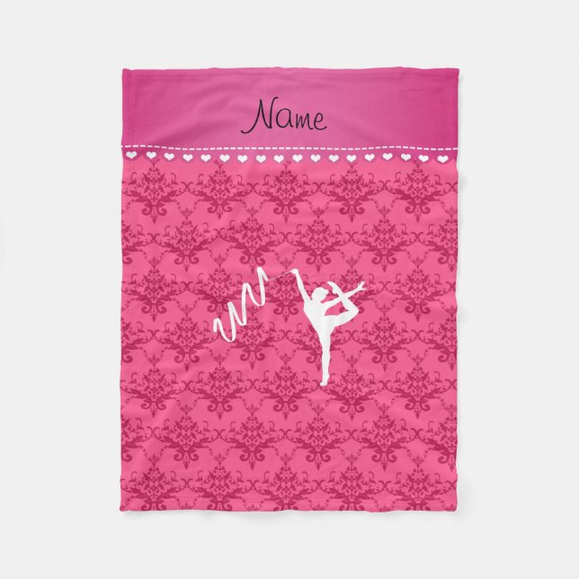 Personalisierter Name Rythma Gymnastik rosa Damast Fleecedecke (Vorderseite)