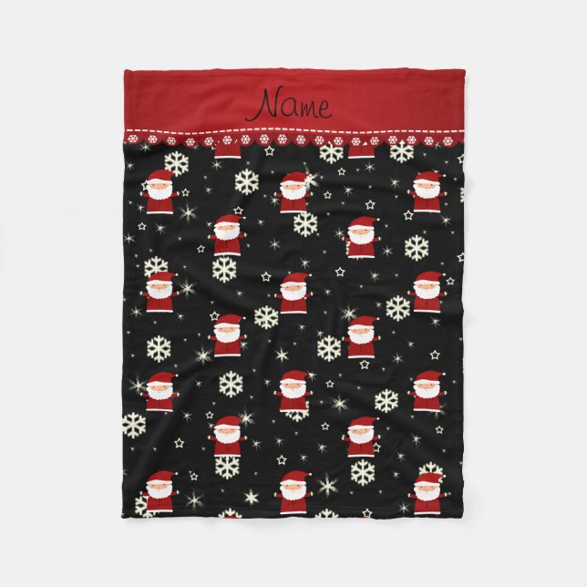 Personalisierter Name Santa Black Snowflakes Stars Fleecedecke (Vorderseite)