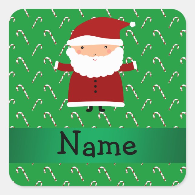 Personalisierter Name Santa grüne Bonbons Quadratischer Aufkleber (Vorderseite)