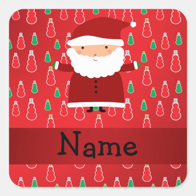 Personalisierter Name Santa Red Snowboarder Quadratischer Aufkleber (Vorderseite)