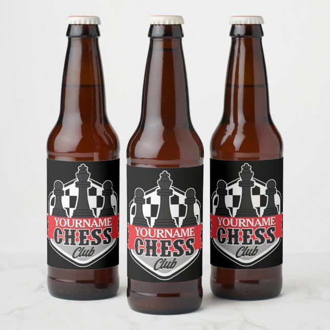 Personalisierter NAME Schachspieler Club Checkmate Bierflaschenetikett (Flaschen)
