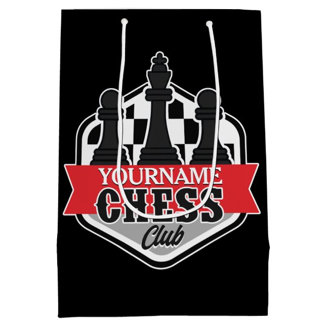 Personalisierter NAME Schachspieler Club Checkmate Mittlere Geschenktüte (Rückseite)