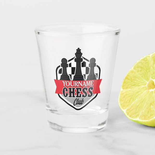 Personalisierter NAME Schachspieler Club Checkmate Schnapsglas (Vorderseite)