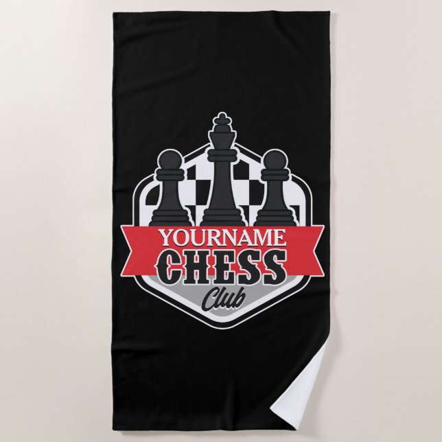 Personalisierter NAME Schachspieler Club Checkmate Strandtuch (Vorderseite)