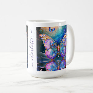 Personalisierter Name Schmetterling Blau Lila Gesc Kaffeetasse