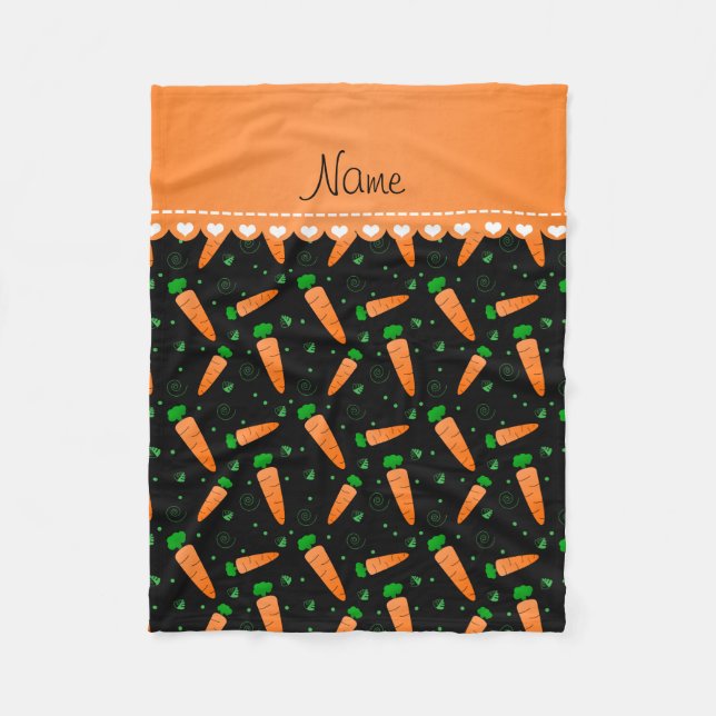 Personalisierter Name schwarz-orangefarbene Karott Fleecedecke (Vorderseite)