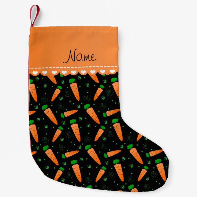 Personalisierter Name schwarz-orangefarbene Karott Kleiner Weihnachtsstrumpf (Vorderseite)