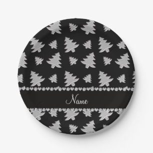 Personalisierter Name schwarz-silberne Weihnachtsb Pappteller