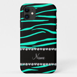 Personalisierter Name Schwarz-Türkis-Zebrastreifen Case-Mate iPhone Hülle