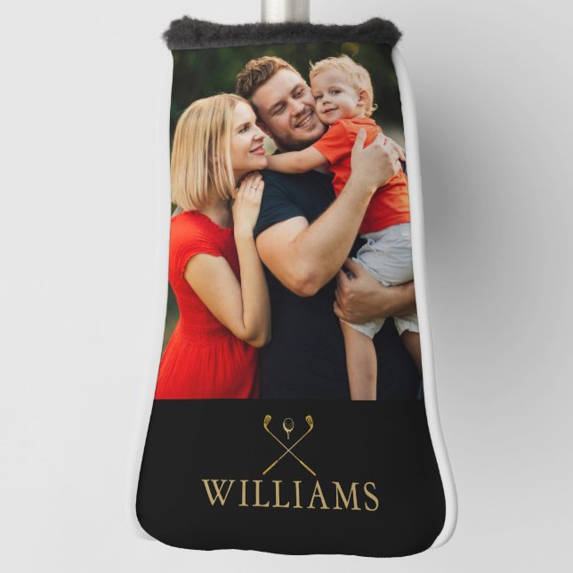 Personalisierter Name Schwarz und Gold Foto Golf Headcover (Rotieren 90)