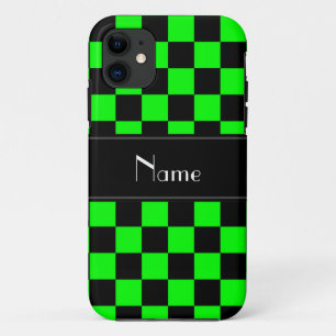 Personalisierter Name Schwarz und Neongrün Schachb Case-Mate iPhone Hülle