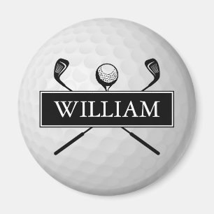 Personalisierter Name Schwarz-Weiß-Golfball Magnet
