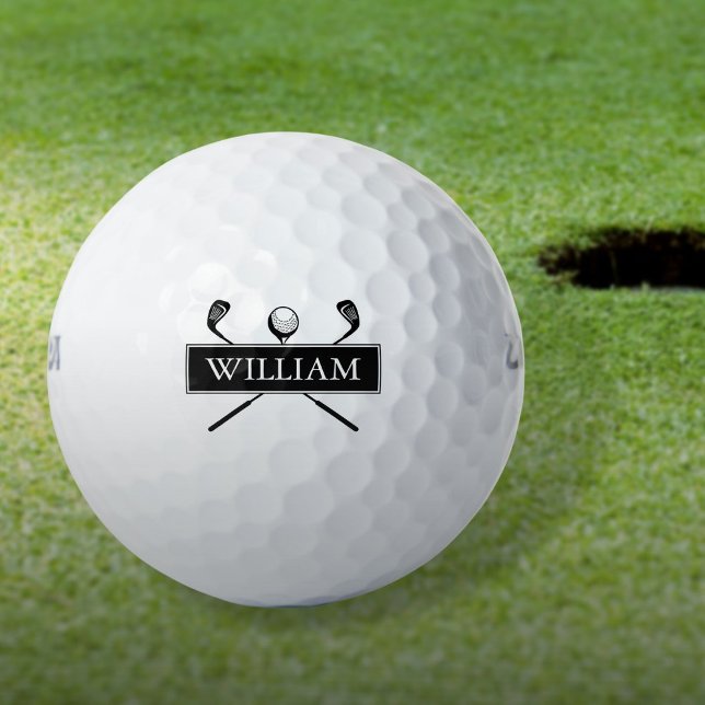 Personalisierter Name Schwarz-Weiß-Klubs Golfball (Personalized Name Black And White Clubs Golf Balls)