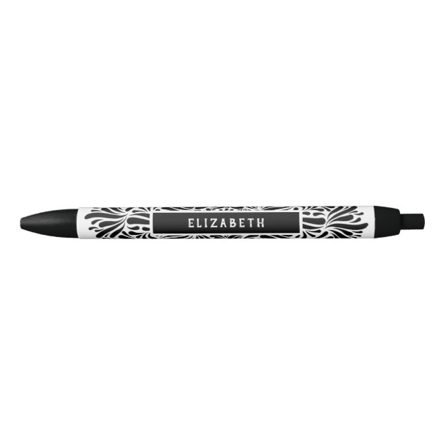 Personalisierter Name Schwarz/Weiß Mandala Moderne Kugelschreiber (Vorderseite)