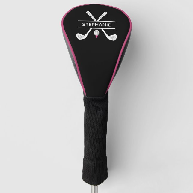 Personalisierter Name Schwarz-weiß rosa Golf Headcover (Vorderseite)