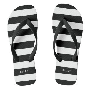 Personalisierter Name Schwarz-Weiß-Streifen Flip Flops