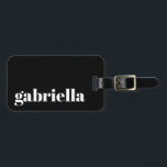 Personalisierter Name Schwarz-Weiß-Typografie Gepäckanhänger<br><div class="desc">Fett moderne Typografie Personalisierter Name Gepäckanhänger mit weißem Text auf schwarzem Hintergrund</div>
