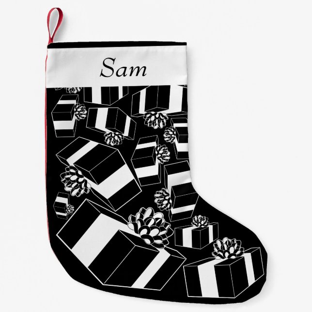 Personalisierter Name Schwarz-weiße Geschenke Kleiner Weihnachtsstrumpf (Vorderseite)