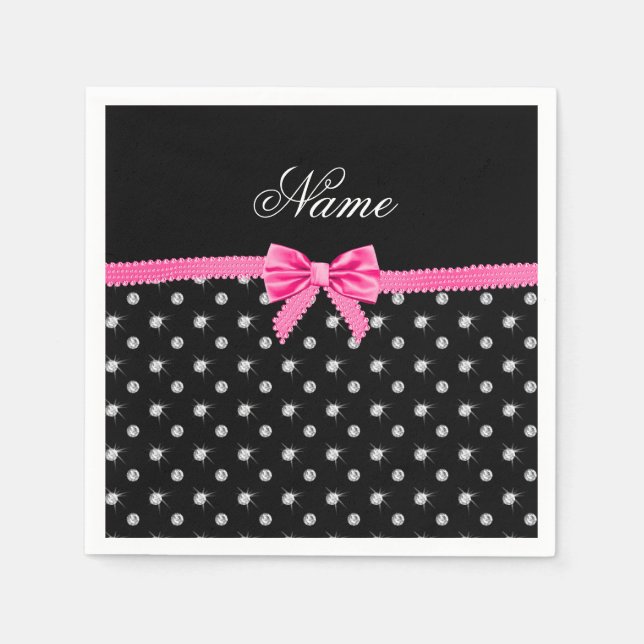 Personalisierter Name schwarze Diamanten rosa Bug Serviette (Vorderseite)