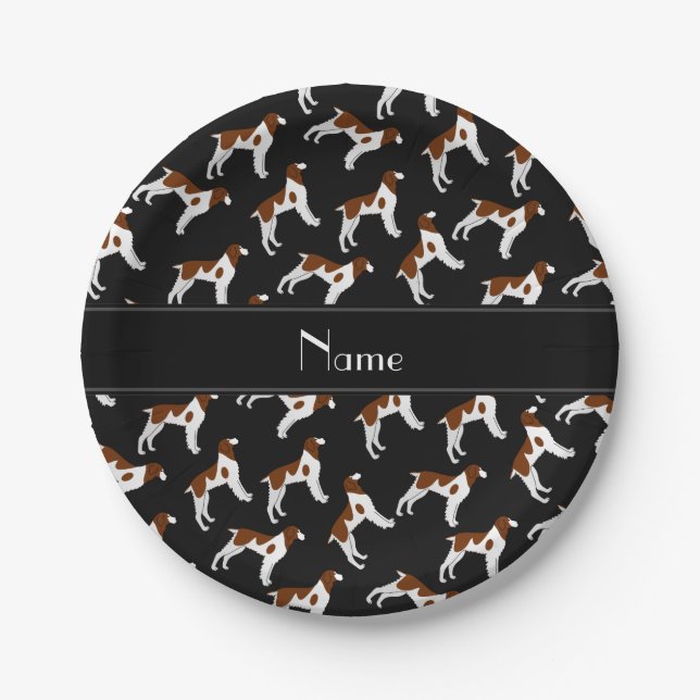 Personalisierter Name Schwarze Spaniel-Hunde Pappteller (Vorderseite)