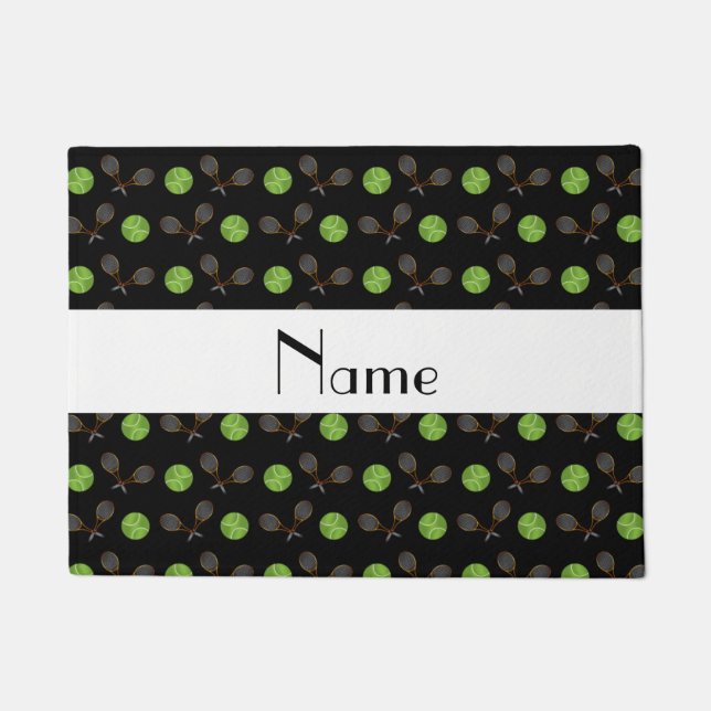 Personalisierter Name: schwarze Tennisbälle Fußmatte (Vorderseite)