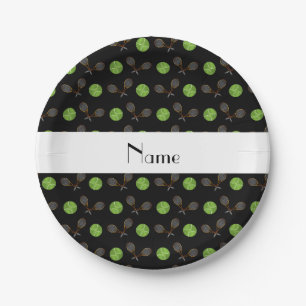 Personalisierter Name: schwarze Tennisbälle Pappteller