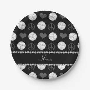 Personalisierter Name schwarze Volleyballs Pappteller