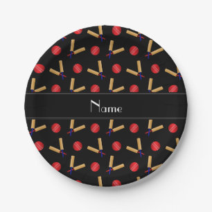 Personalisierter Name schwarzer Cricket-Muster Pappteller