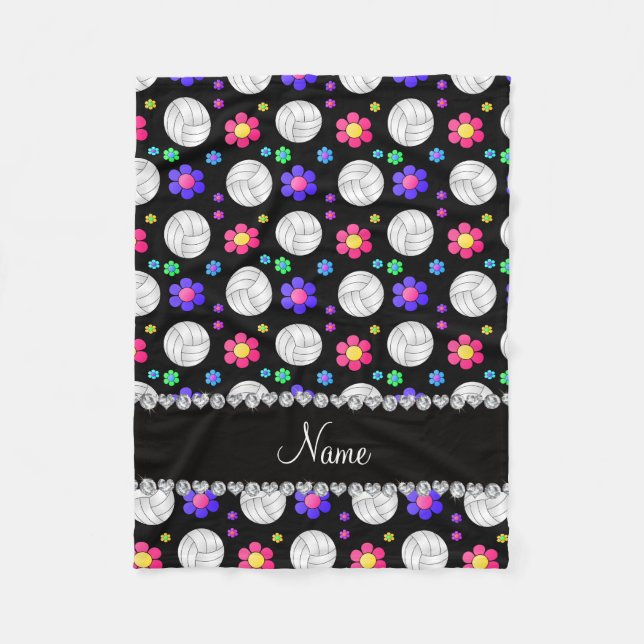 Personalisierter Name Schwarzer Volleyball-Regenbo Fleecedecke (Vorderseite)