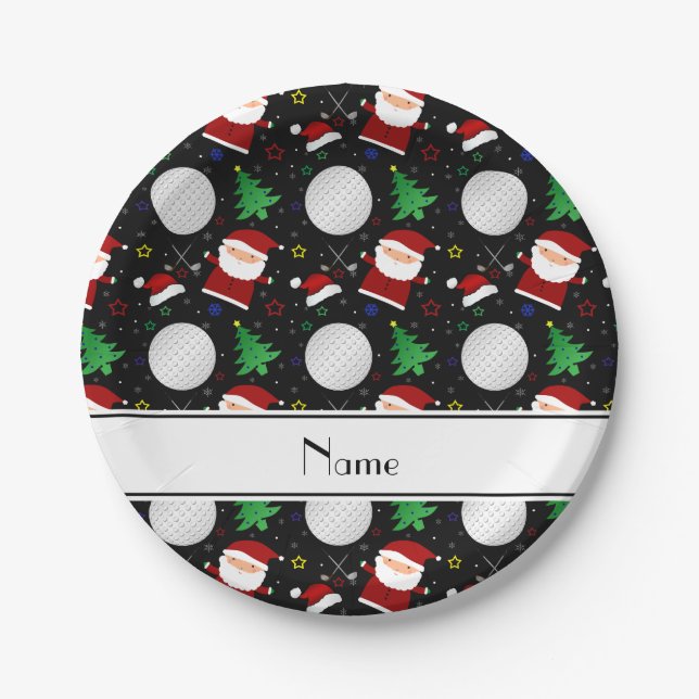 Personalisierter Name Schwarzer Weihnachtsgolf Pappteller (Vorderseite)