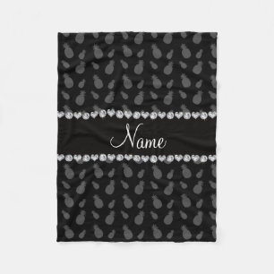 Personalisierter Name Schwarzes Ananas-Muster Fleecedecke