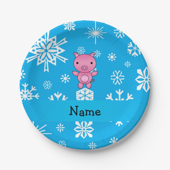 Personalisierter Name Schweineschneeflocken Pappteller (Vorderseite)